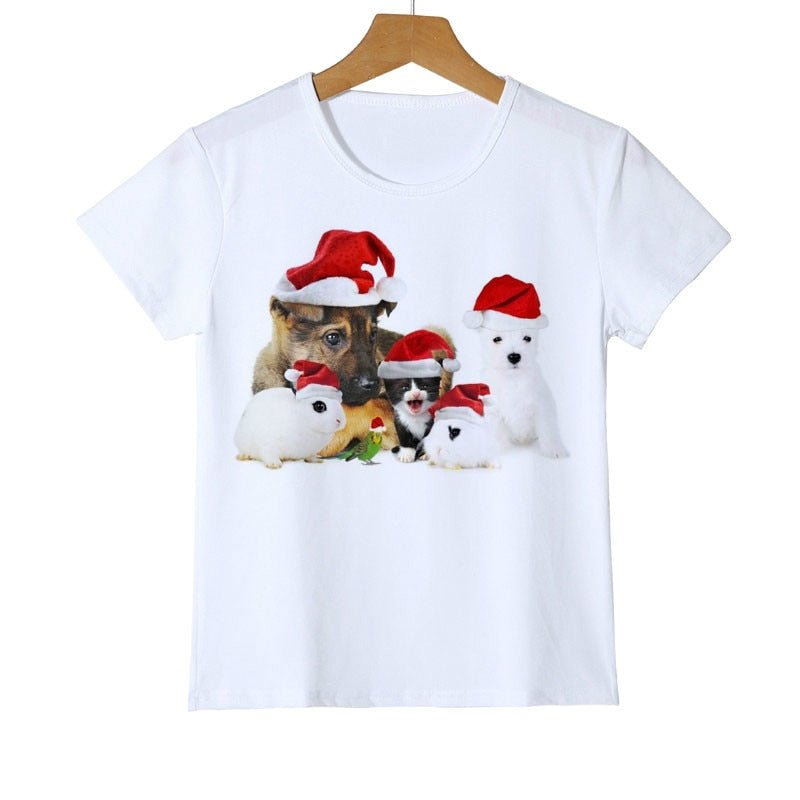 Christmas Dog Cat Design Winter Boy T Shirt Long Sleeve t-shirt Print Children's Cartoon Kids Boys Girls Childrens Clothes O-44