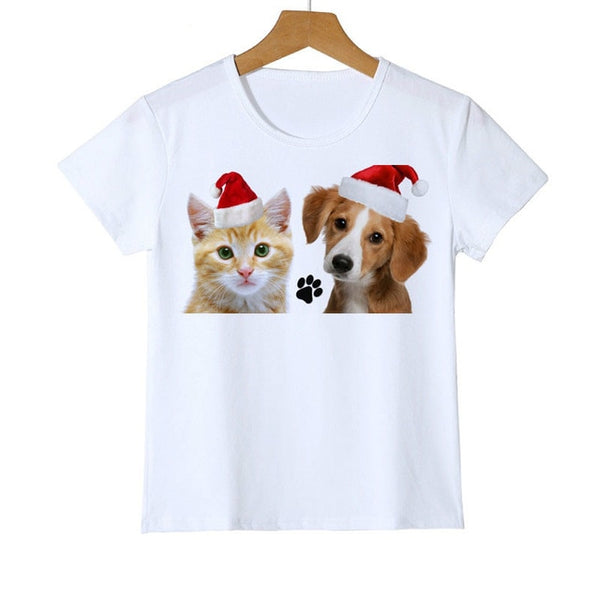 Christmas Dog Cat Design Winter Boy T Shirt Long Sleeve t-shirt Print Children's Cartoon Kids Boys Girls Childrens Clothes O-44