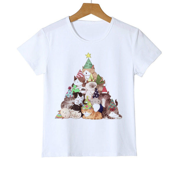 Christmas Dog Cat Design Winter Boy T Shirt Long Sleeve t-shirt Print Children's Cartoon Kids Boys Girls Childrens Clothes O-44