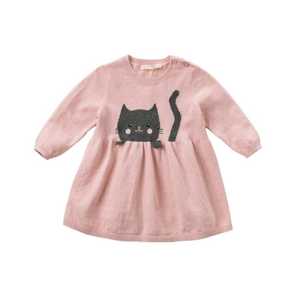 DBM11405 dave bella autumn baby girl's princess cute cat sweater dress children fashion party dress kids infant lolita clothes