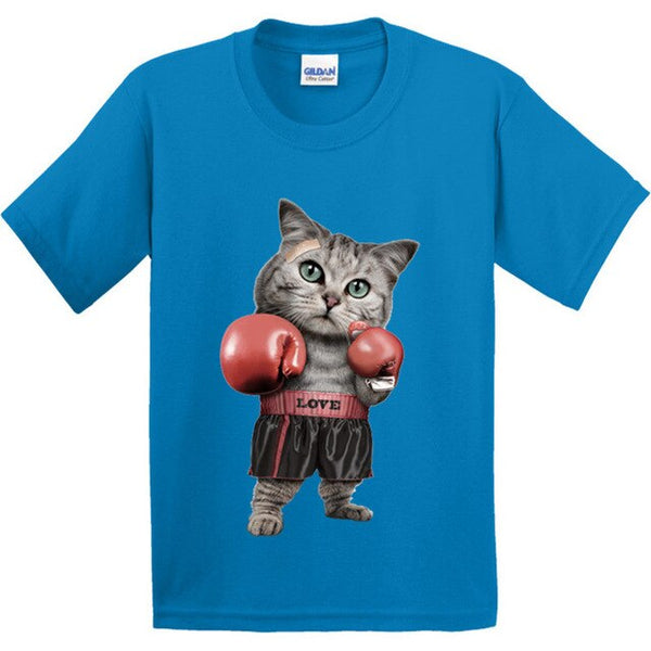 100% Cotton,Children Puglism Strong Boxer Cat Design Funny T-Shirt Kids Fashion Tops T shirt Boys/Girls Casual Clothes 3T-9T