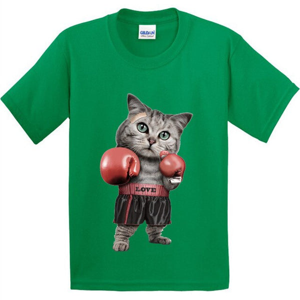 100% Cotton,Children Puglism Strong Boxer Cat Design Funny T-Shirt Kids Fashion Tops T shirt Boys/Girls Casual Clothes 3T-9T