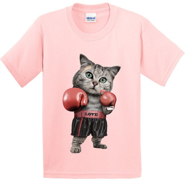 100% Cotton,Children Puglism Strong Boxer Cat Design Funny T-Shirt Kids Fashion Tops T shirt Boys/Girls Casual Clothes 3T-9T