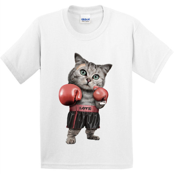 100% Cotton,Children Puglism Strong Boxer Cat Design Funny T-Shirt Kids Fashion Tops T shirt Boys/Girls Casual Clothes 3T-9T