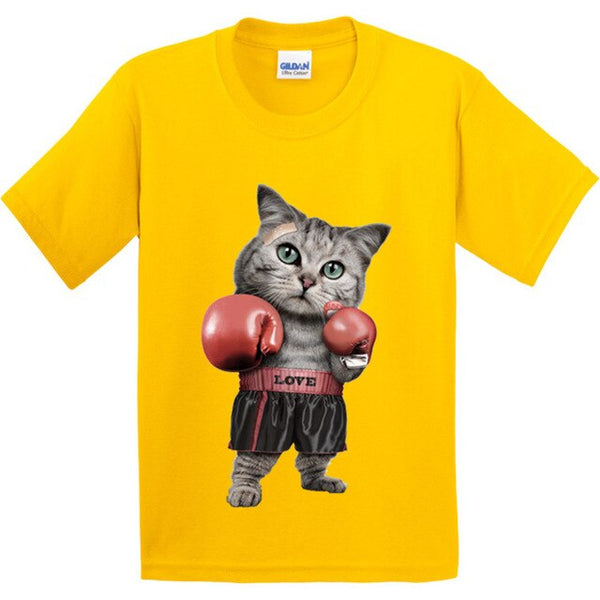 100% Cotton,Children Puglism Strong Boxer Cat Design Funny T-Shirt Kids Fashion Tops T shirt Boys/Girls Casual Clothes 3T-9T