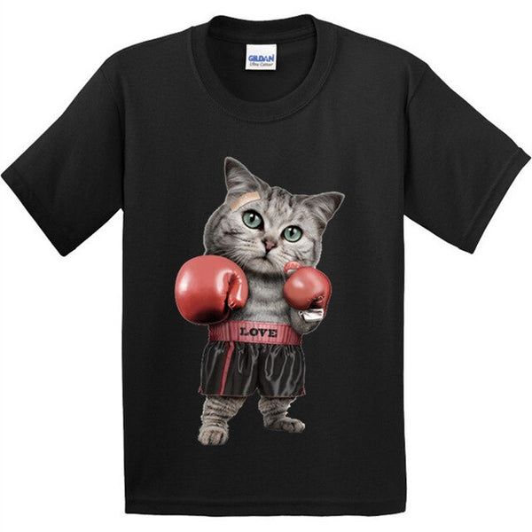 100% Cotton,Children Puglism Strong Boxer Cat Design Funny T-Shirt Kids Fashion Tops T shirt Boys/Girls Casual Clothes 3T-9T