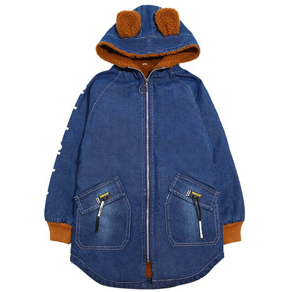 Winter Boys velvet denim coat Children Clothes cat printed back Kids jeans coat boys Hooded Jackets boys Clothes 6 8 10 12 Years