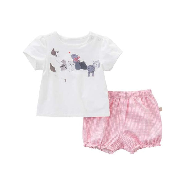 Dave bella summer baby clothing sets children lovely cats print suits toddler infant high quality clothes girls outfit