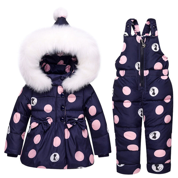 Toddler Girl Clothes Sets Children's Down Jacket Winter Warm Cartoon Cat Hooded Newborn Infant Snow Children Costume Suit 1 2 3Y