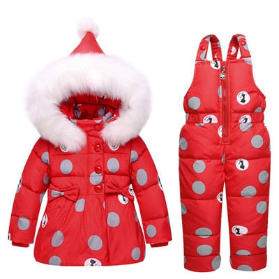 Toddler Girl Clothes Sets Children's Down Jacket Winter Warm Cartoon Cat Hooded Newborn Infant Snow Children Costume Suit 1 2 3Y