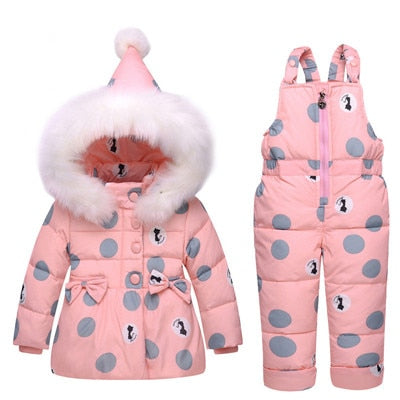 Toddler Girl Clothes Sets Children's Down Jacket Winter Warm Cartoon Cat Hooded Newborn Infant Snow Children Costume Suit 1 2 3Y