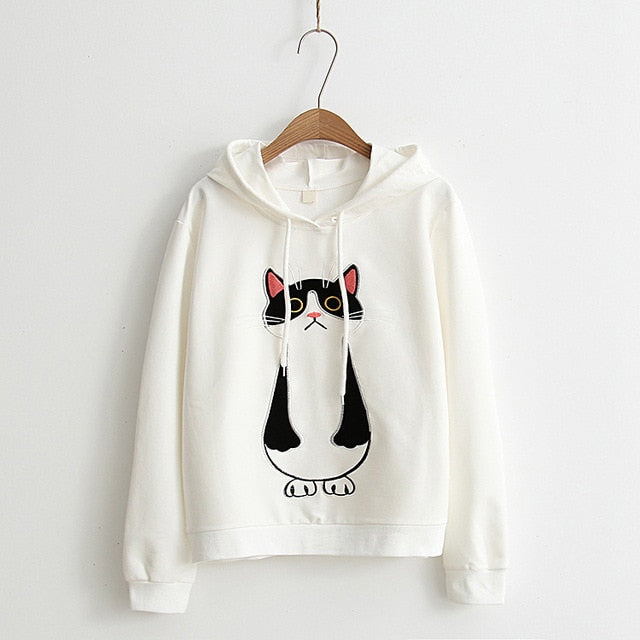 women hoodies cat cartoon long sleeve  hoody ladies dress cotton fashional  pullovers cotton hoody regular avarage size clothes