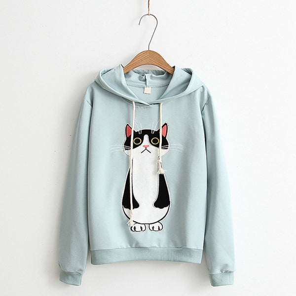 women hoodies cat cartoon long sleeve  hoody ladies dress cotton fashional  pullovers cotton hoody regular avarage size clothes