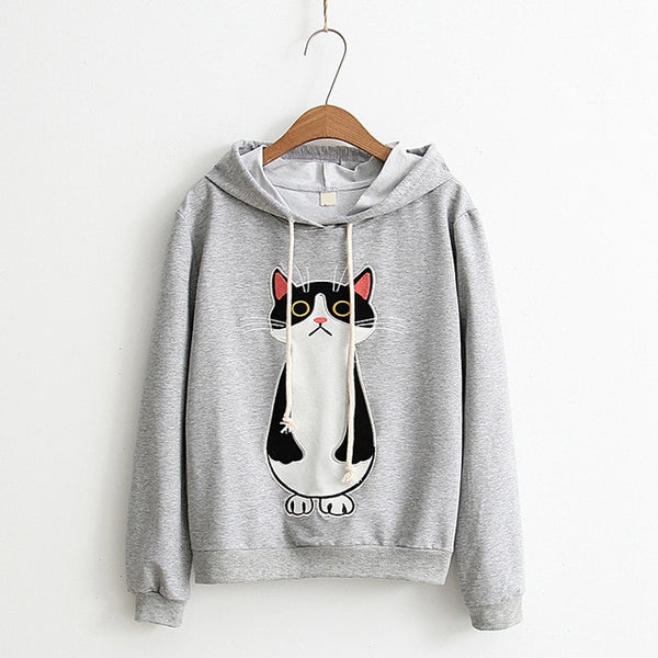 women hoodies cat cartoon long sleeve  hoody ladies dress cotton fashional  pullovers cotton hoody regular avarage size clothes