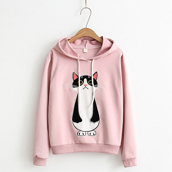 women hoodies cat cartoon long sleeve  hoody ladies dress cotton fashional  pullovers cotton hoody regular avarage size clothes