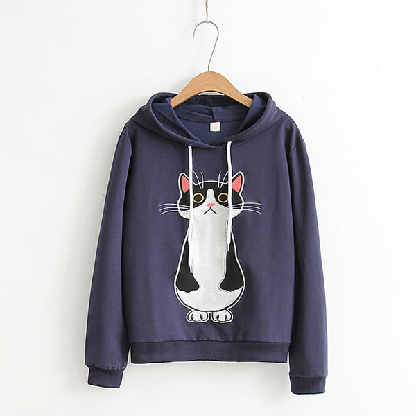 women hoodies cat cartoon long sleeve  hoody ladies dress cotton fashional  pullovers cotton hoody regular avarage size clothes