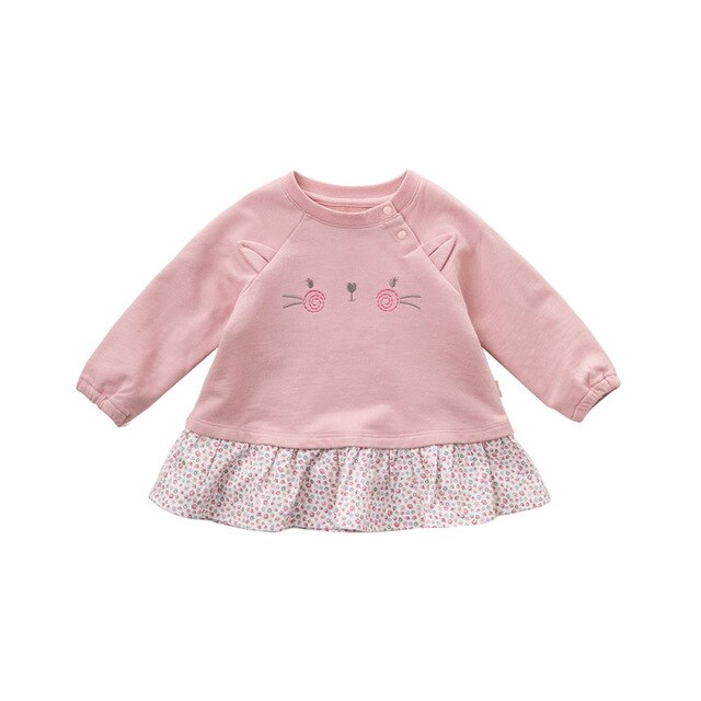 DBM9438 dave bella baby girls autumn infant baby fashion t-shirt toddler top children high quality tees pink cat lovely clothes