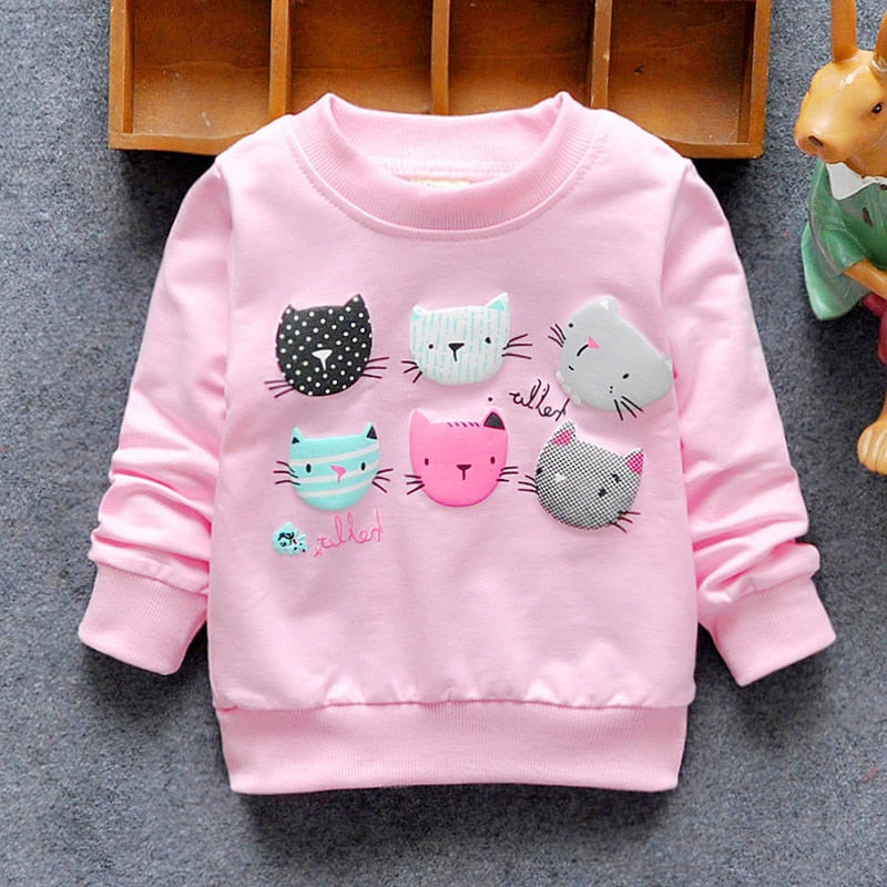 2019 New Arrival Baby Girls Sweatshirts Winter Spring Autumn Children Hoodies 6 Cats Long Sleeves Sweater Kids T-shirt Clothes