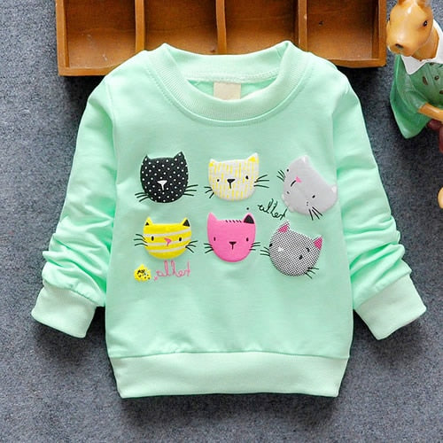 2019 New Arrival Baby Girls Sweatshirts Winter Spring Autumn Children Hoodies 6 Cats Long Sleeves Sweater Kids T-shirt Clothes