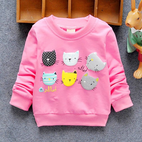 2019 New Arrival Baby Girls Sweatshirts Winter Spring Autumn Children Hoodies 6 Cats Long Sleeves Sweater Kids T-shirt Clothes