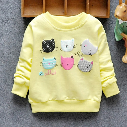 2019 New Arrival Baby Girls Sweatshirts Winter Spring Autumn Children Hoodies 6 Cats Long Sleeves Sweater Kids T-shirt Clothes