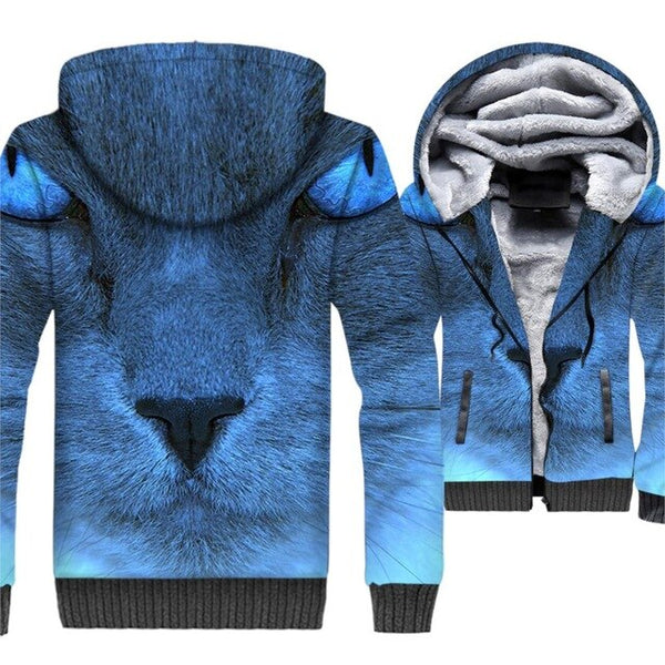 men jackets coats cute cat 3D print hoodies 2019 winter wam wool liner brand jackets fashion male thick zipper hip-hop clothes