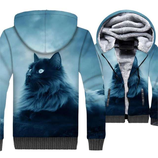 men jackets coats cute cat 3D print hoodies 2019 winter wam wool liner brand jackets fashion male thick zipper hip-hop clothes