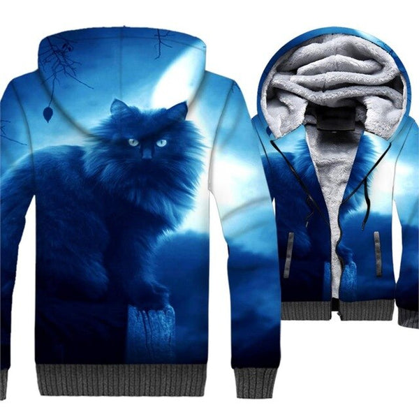 men jackets coats cute cat 3D print hoodies 2019 winter wam wool liner brand jackets fashion male thick zipper hip-hop clothes