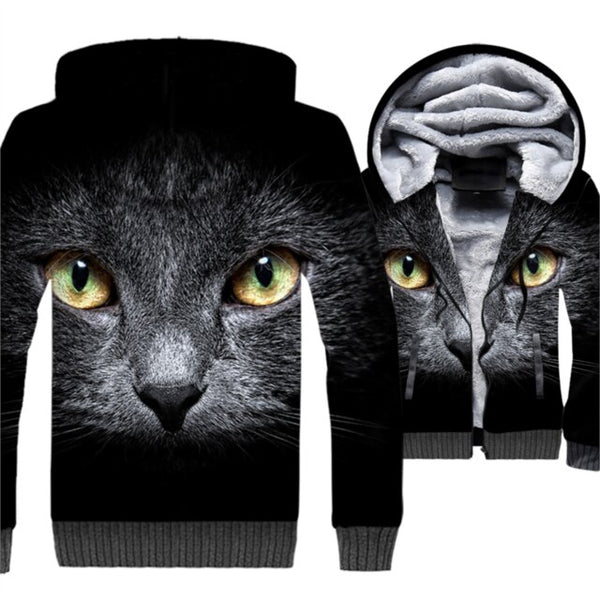 men jackets coats cute cat 3D print hoodies 2019 winter wam wool liner brand jackets fashion male thick zipper hip-hop clothes