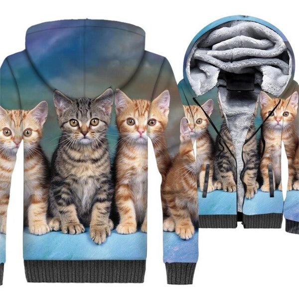 men jackets coats cute cat 3D print hoodies 2019 winter wam wool liner brand jackets fashion male thick zipper hip-hop clothes